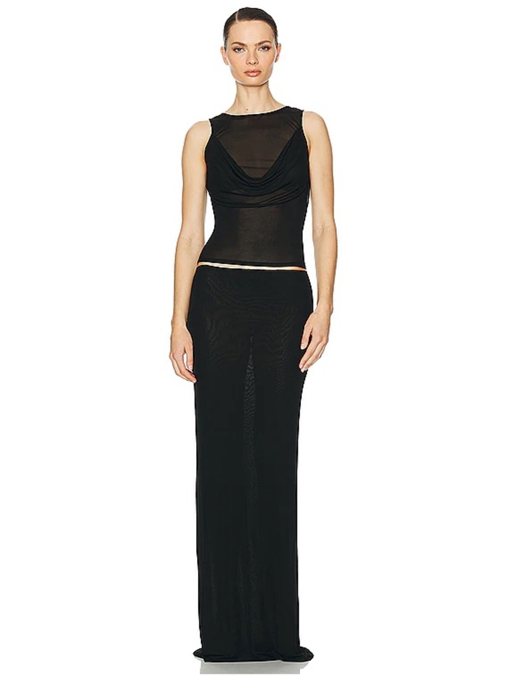 Helsa Black Sheer Knit Draped Top (XXS)